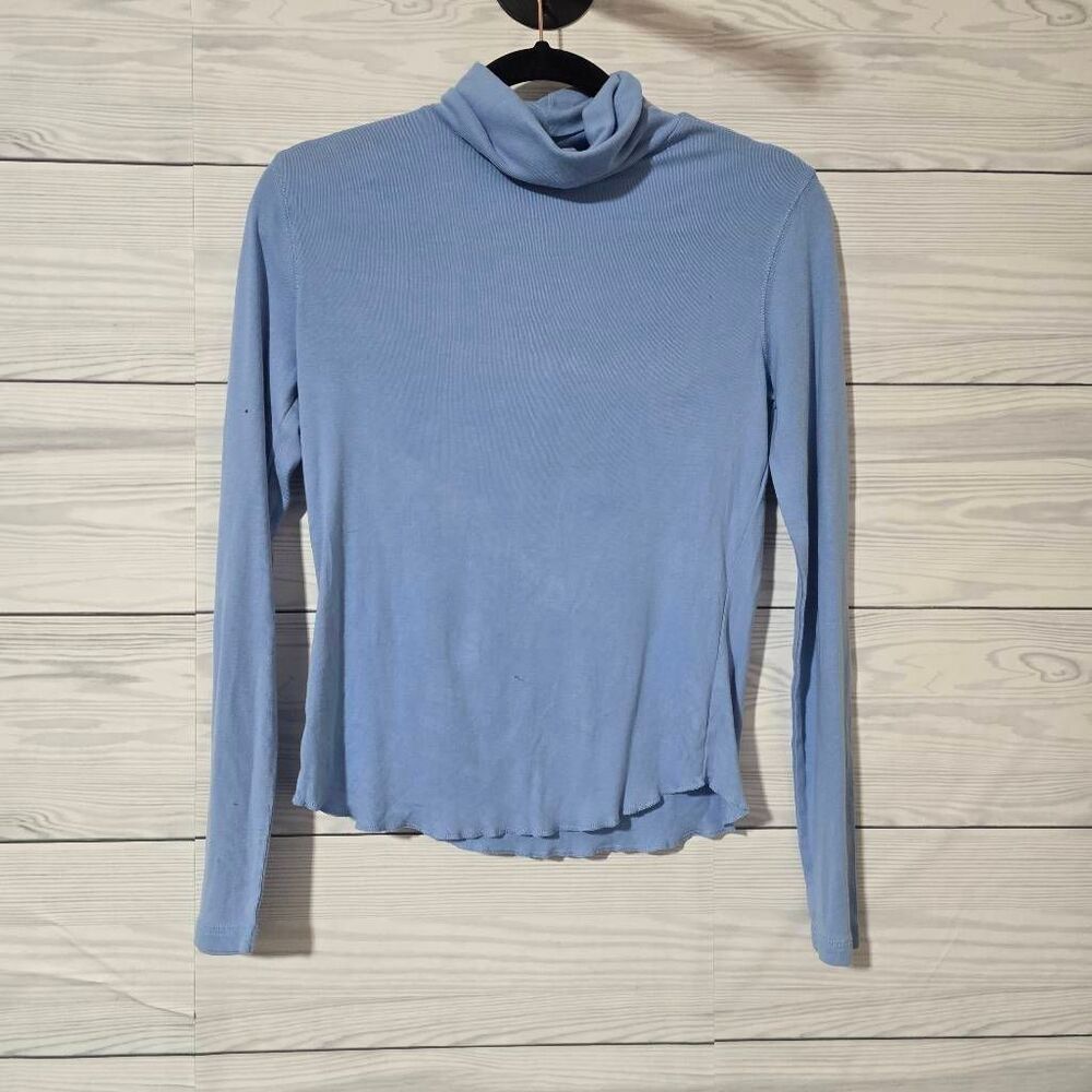 Alexandra Bartlett Light Blue Pima Cotton Blend Turtleneck Sweater MP Designer